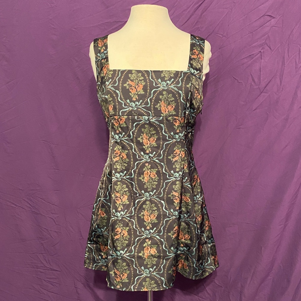 Urban Outfitters Dark Floral Mini Dress with Bows. Size L.